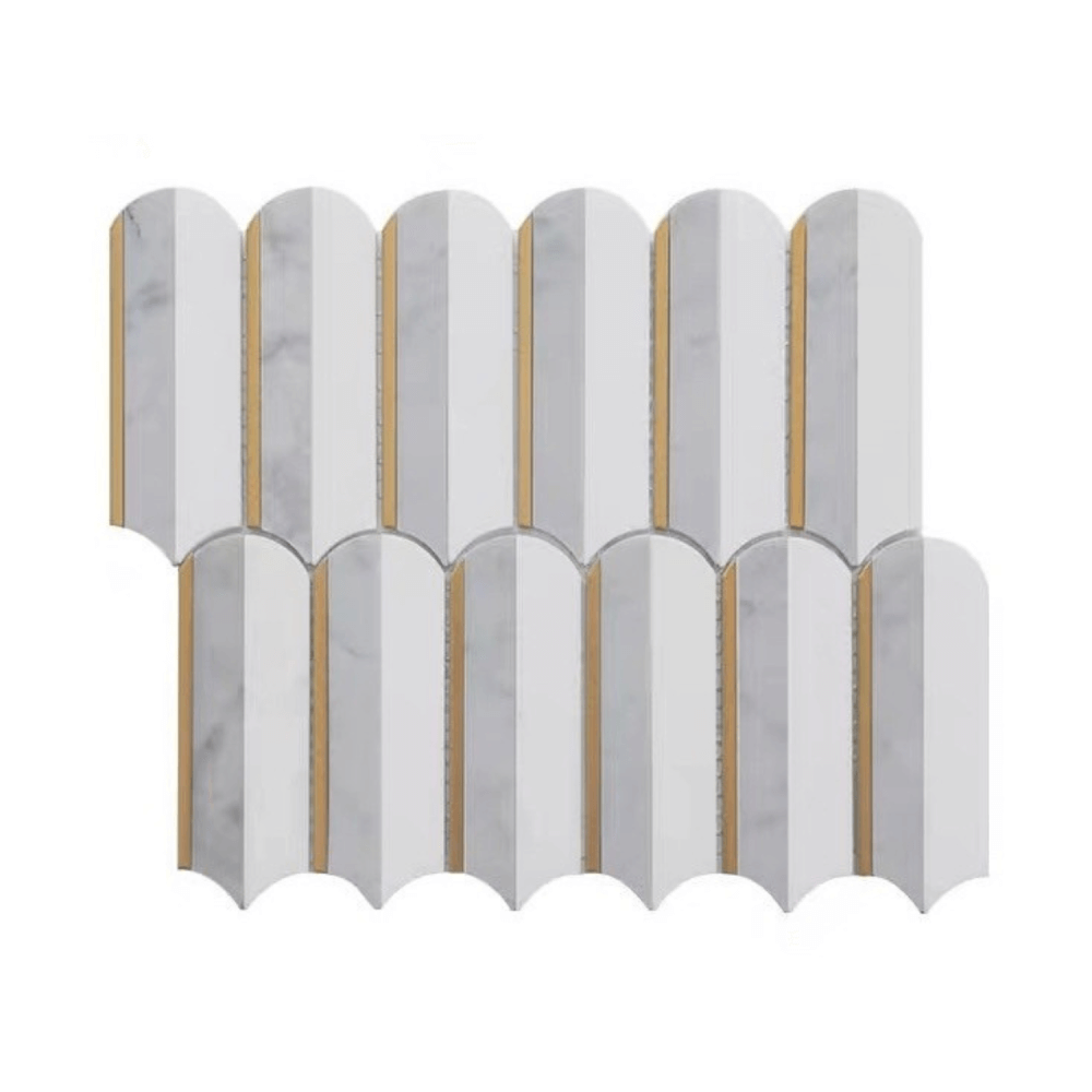 โมเสคหินอ่อน TIMELESS TILES รุ่น ROYAL FEATHER 23.5X28.5 ซม. สีเทาขาว_0